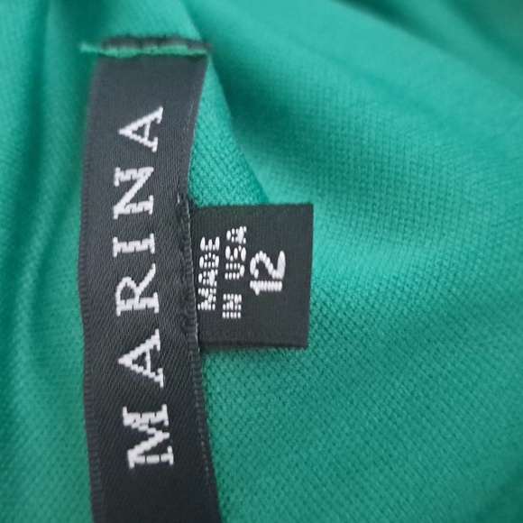 Marina Boat Neck Long Beaded Elastic Cuff Sleeve Matte Jersey Back Slit MidDress - Picture 9 of 12